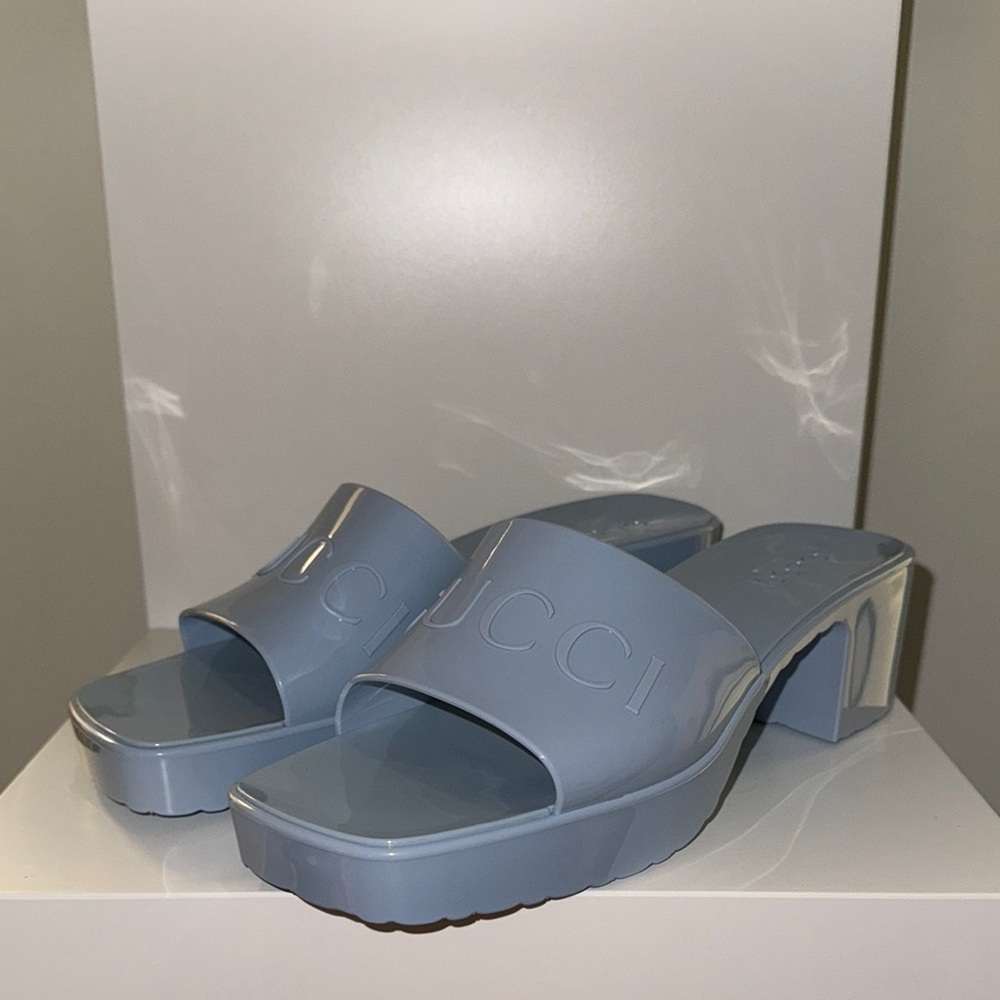 Gucci Women's Light Blue Rubber Platform Mules